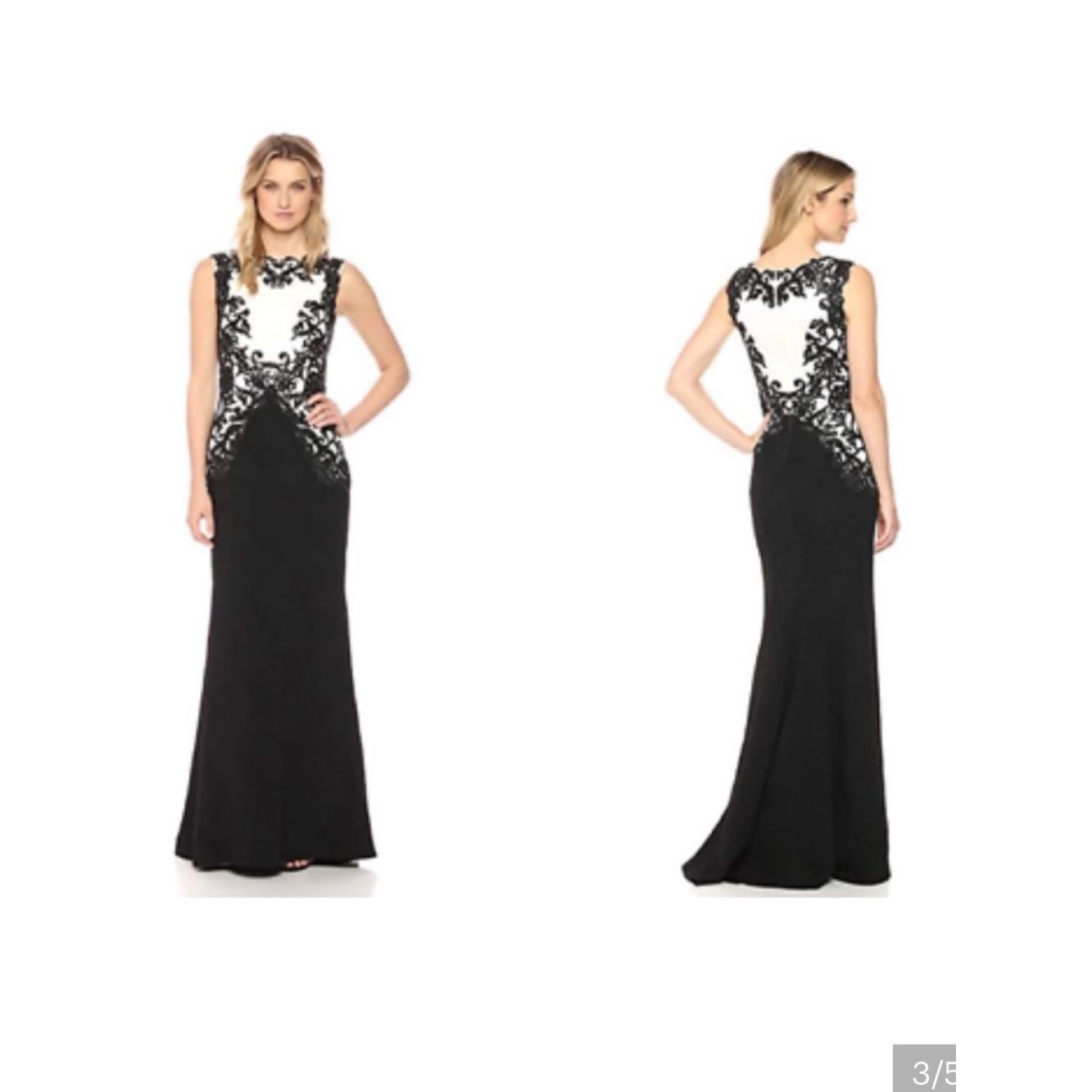 Tadashi Shoji Embellished Textured Crepe Harmony Black And White Gown Size 8